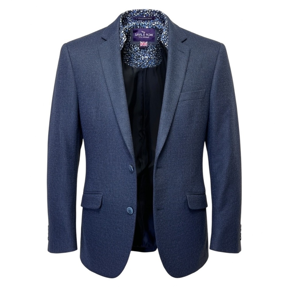 British Heritage Savile Row Shoreditch 42L Navy Textured Blazer Statement Lining